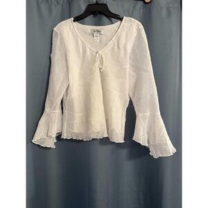 BOB MACKIE CROP WHITE BOHEMIAN STYLE LINED L/S SIZE 12 TOP